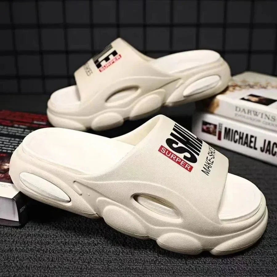 Men Thick Sole Summer Beach Slides Bathroom Anti Slip Slipper Soft Sandals Light Letter Shoes Men Slippers Platform Sandals - Mom & Kids