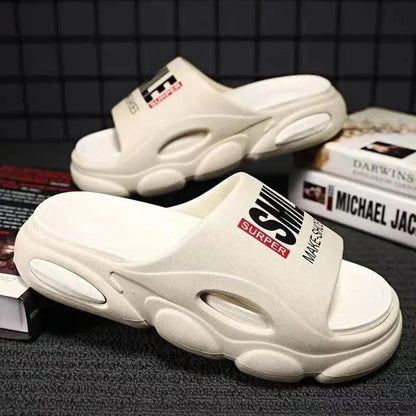 Men Thick Sole Summer Beach Slides Bathroom Anti Slip Slipper Soft Sandals Light Letter Shoes Men Slippers Platform Sandals - Mom & Kids
