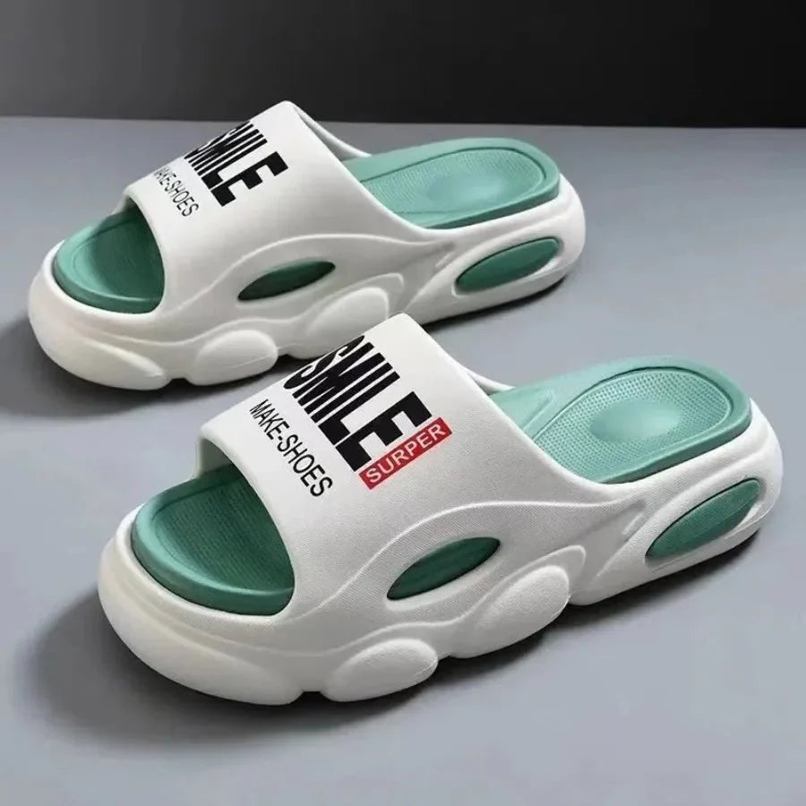 Men Thick Sole Summer Beach Slides Bathroom Anti Slip Slipper Soft Sandals Light Letter Shoes Men Slippers Platform Sandals - Mom & Kids