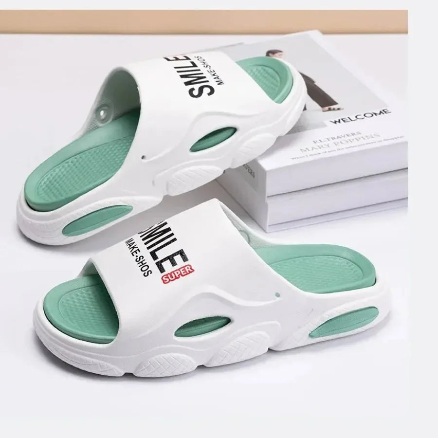 Men Thick Sole Summer Beach Slides Bathroom Anti Slip Slipper Soft Sandals Light Letter Shoes Men Slippers Platform Sandals - Mom & Kids