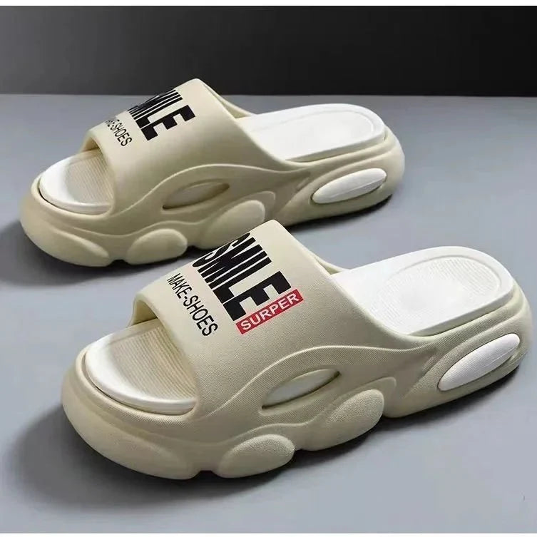 Men Thick Sole Summer Beach Slides Bathroom Anti Slip Slipper Soft Sandals Light Letter Shoes Men Slippers Platform Sandals - Mom & Kids