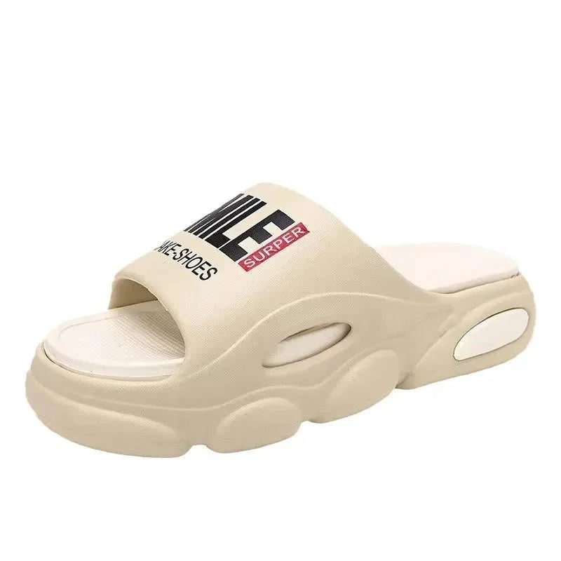 Men Thick Sole Summer Beach Slides Bathroom Anti Slip Slipper Soft Sandals Simplicity Ultra Light Letter Shoes Men Slippers - Mom & Kids