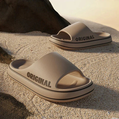 Mens Thick Sole Indoor Bathroom Anti Slip Shoes Summer Couple Sandals Feslishoet Women Letter Slippers Beach Slides Solid Color - Mom & Kids