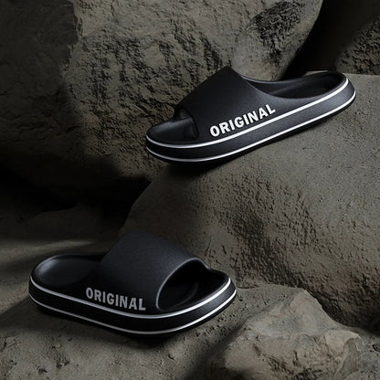 Mens Thick Sole Indoor Bathroom Anti Slip Shoes Summer Couple Sandals Feslishoet Women Letter Slippers Beach Slides Solid Color - Mom & Kids