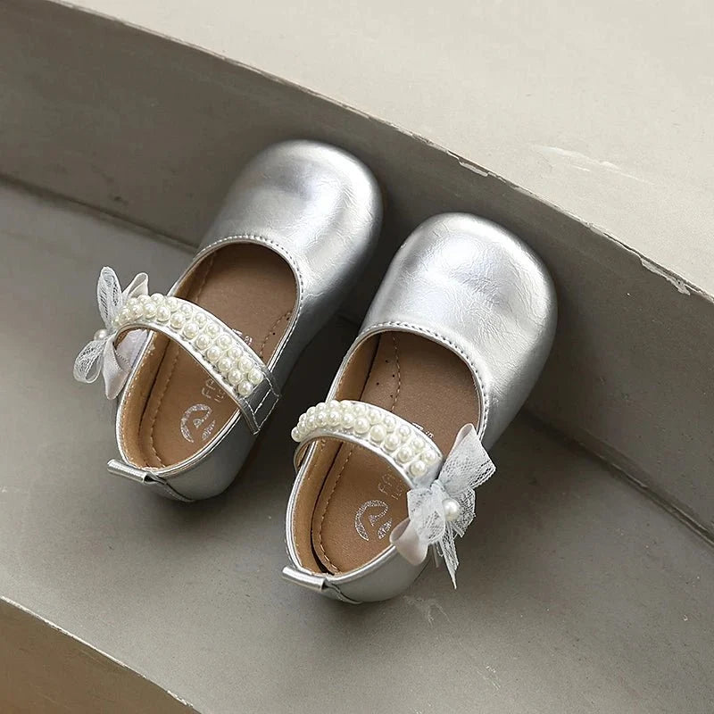 New Spring Autumn Kids Leather Shoes Side Bowknot Little Girls Dress Flat Shoes Elegant Children Princess Ballet Shoes for Party (Available)