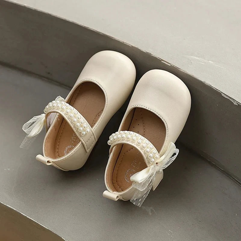 New Spring Autumn Kids Leather Shoes Side Bowknot Little Girls Dress Flat Shoes Elegant Children Princess Ballet Shoes for Party - Mom & Kids