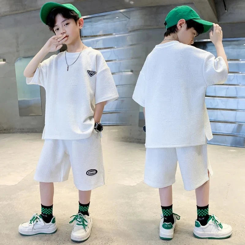 New Teenager Casual Outfits Children Trends Clothes Suits Kids Short Sleeves Tops+Baggy Pants 2Pcs - Mom & Kids