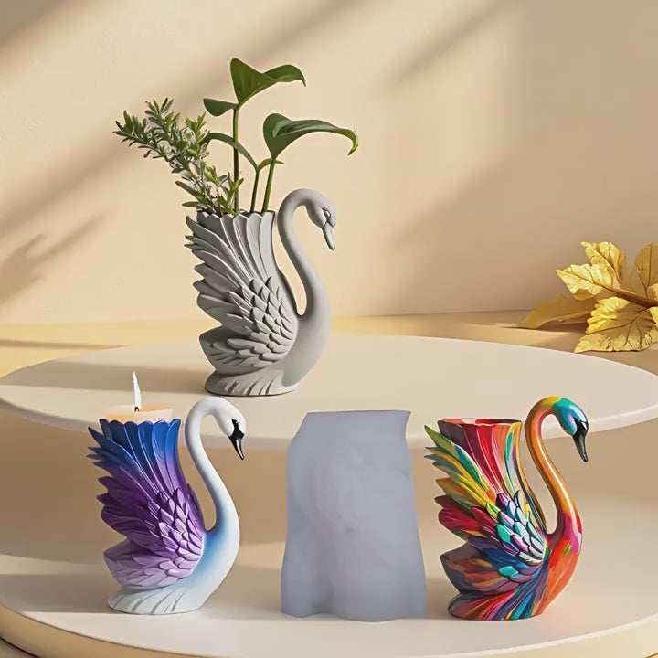 Swan-Patterned Aromatherapy Plaster Cup Mold DIY Resin Storage Cup Flower Pot Ornament Silicone Mold Pen Holder Mold video 1