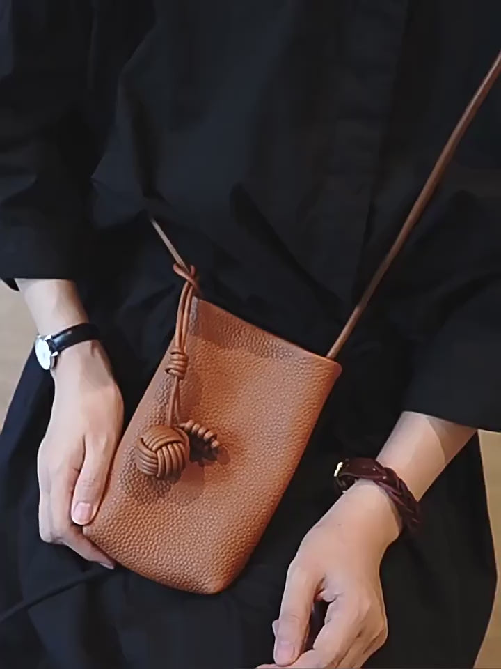 Versatile Literary and Artistic Small Fresh Small Ball Pendant Super Popular Crossbody Mobile Phone Bag Soft Leather Cute Mini Small Bag for Women video 1