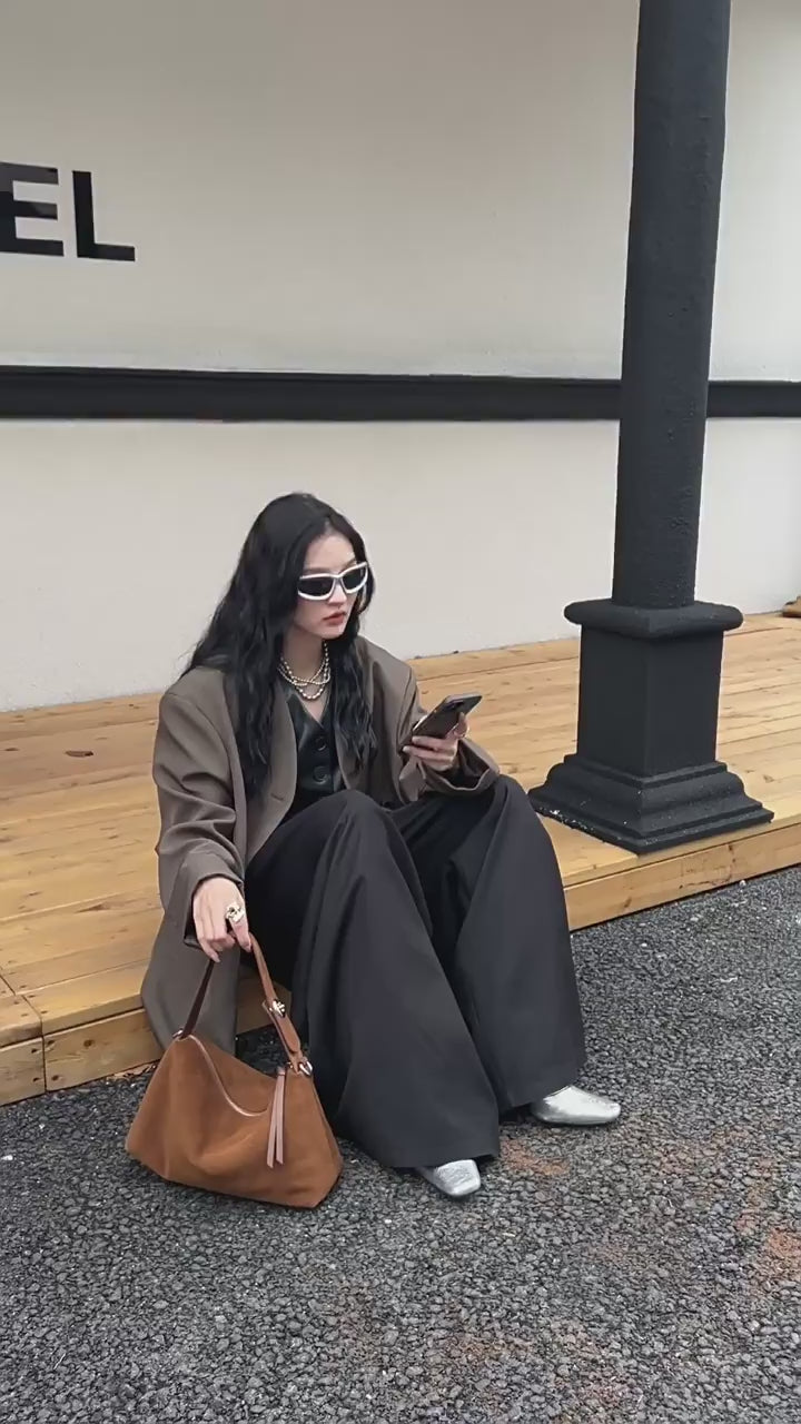 Bag Women's New Niche Suede Underarm Baguette Bag Vintage Frosted Top Layer Cowhide Shoulder Bag Handbag Trendy Bag video 1