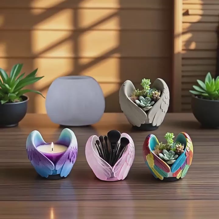 Printed Tree Stump Aromatherapy Plaster Cup Mold DIY Resin Storage Cup Flower Pot Ornament Silicone Mold video 1