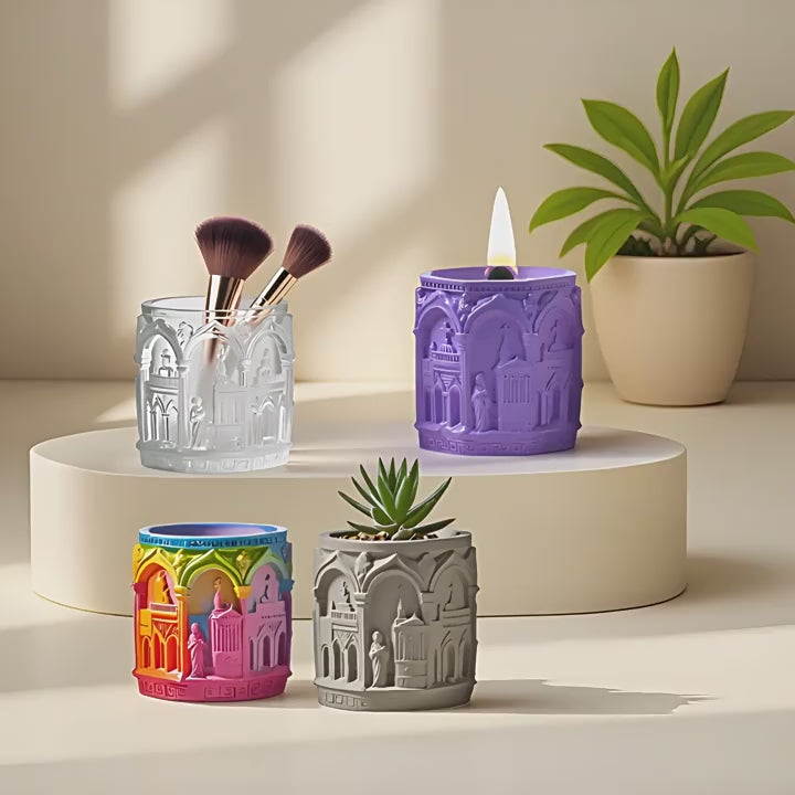 Printed Renaissance Series Cement Gypsum Cup Mold DIY Epoxy Resin Storage Cup Flower Pot Ornament Silicone Mold video 1