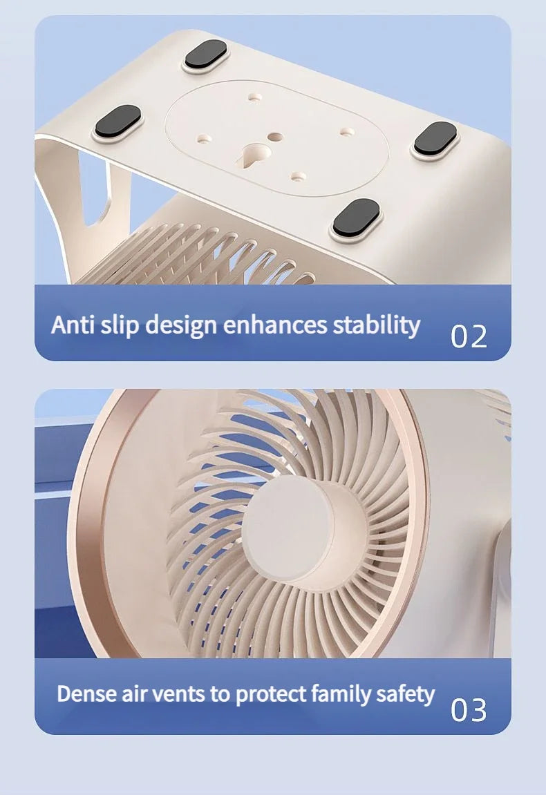 🪭 Multifunctional 360° Rotation Portable Rechargeable Air Cooling Circulating Fan!! ( Available )