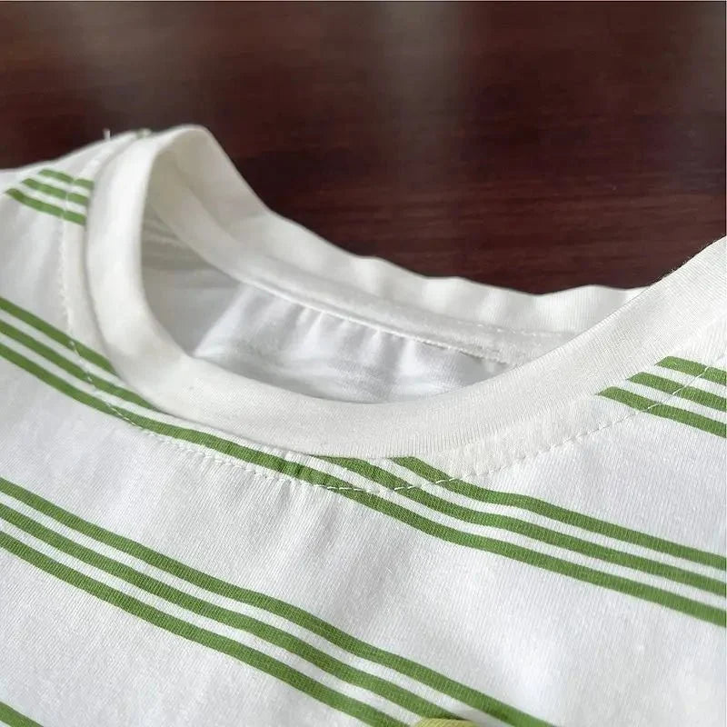 Summer Children Clothes Boys Girls Short-sleeved Striped T-shirt +Shorts 2Pcs Set Babies Fashion Round Neck Outfits Kids Suits - Mom & Kids