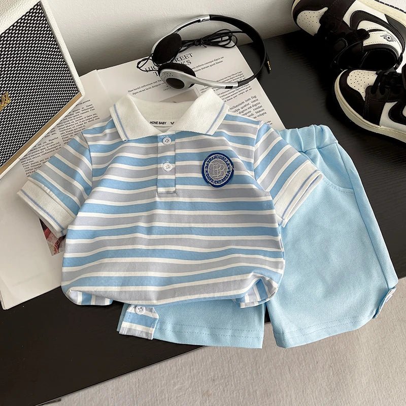 Summer Childre Suits Boys Girls Short-sleeved Striped T-shirt n+Shorts 2pcs/Set Babies Fashion Tracksuits Kids Casual Outfits (Available)