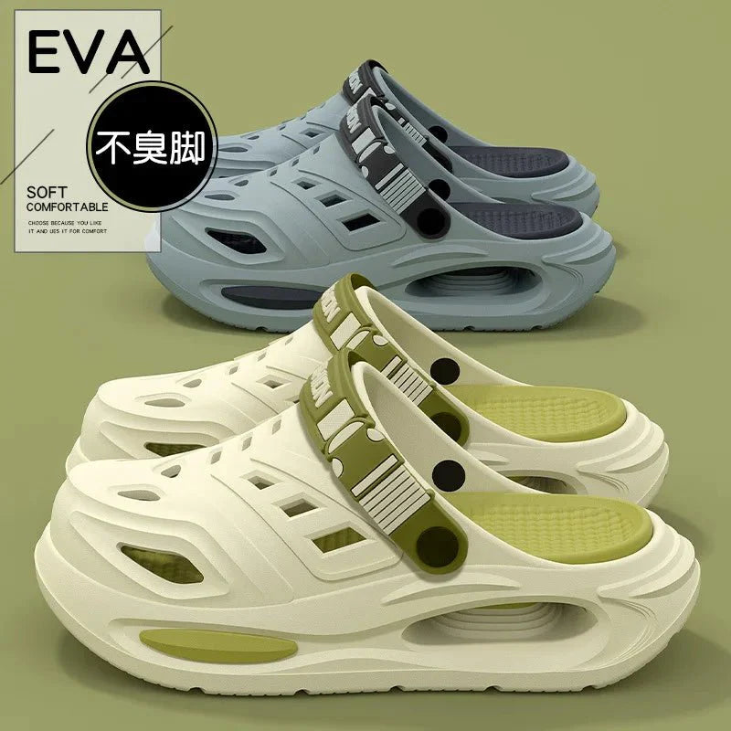 Thick-soled hole shoes for men, summer outdoor toe-caps slippers, sports sandals with anti-slip and sand-crawling feeling - Mom & Kids