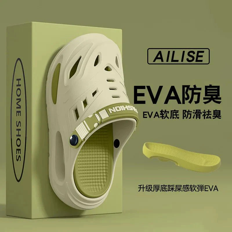 Thick-soled hole shoes for men, summer outdoor toe-caps slippers, sports sandals with anti-slip and sand-crawling feeling - Mom & Kids