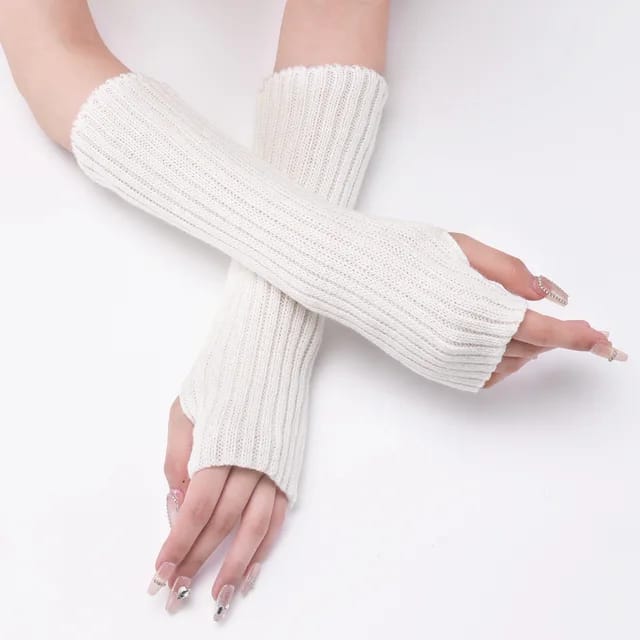 Winter Mitten Arm Warmers Knit Crochet Long Sleeve Fingerless Mittens Half Finger Acrylic Mittens (Available) - Mom & Kids
