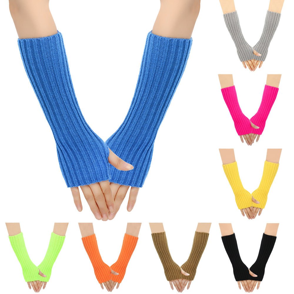 Winter Mitten Arm Warmers Knit Crochet Long Sleeve Fingerless Mittens Half Finger Acrylic Mittens (Available) - Mom & Kids