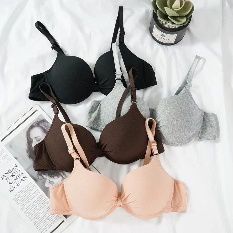 Women's Sexy Cotton Gathered Bra Deep V Underwire Ladied Brassiere Push Up Lingerie Solid Bras Backless Intimate Underwear (Available) - Mom & Kids
