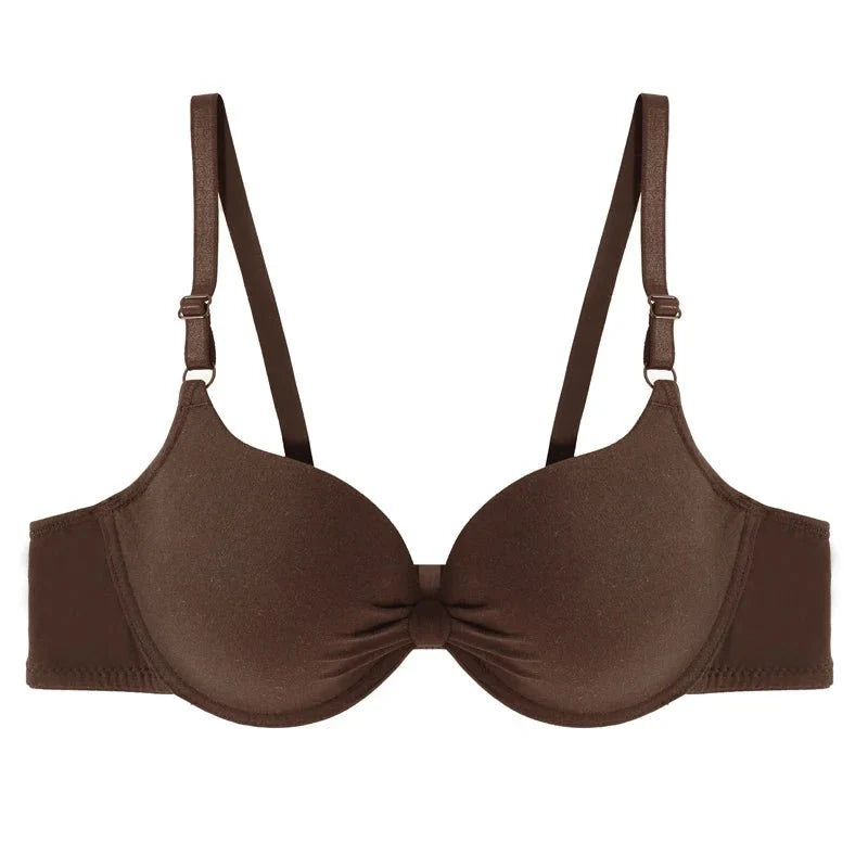 Women's Sexy Cotton Gathered Bra Deep V Underwire Ladied  Brassiere Push Up Lingerie Solid Bras Backless Intimate Underwear  ( Available )