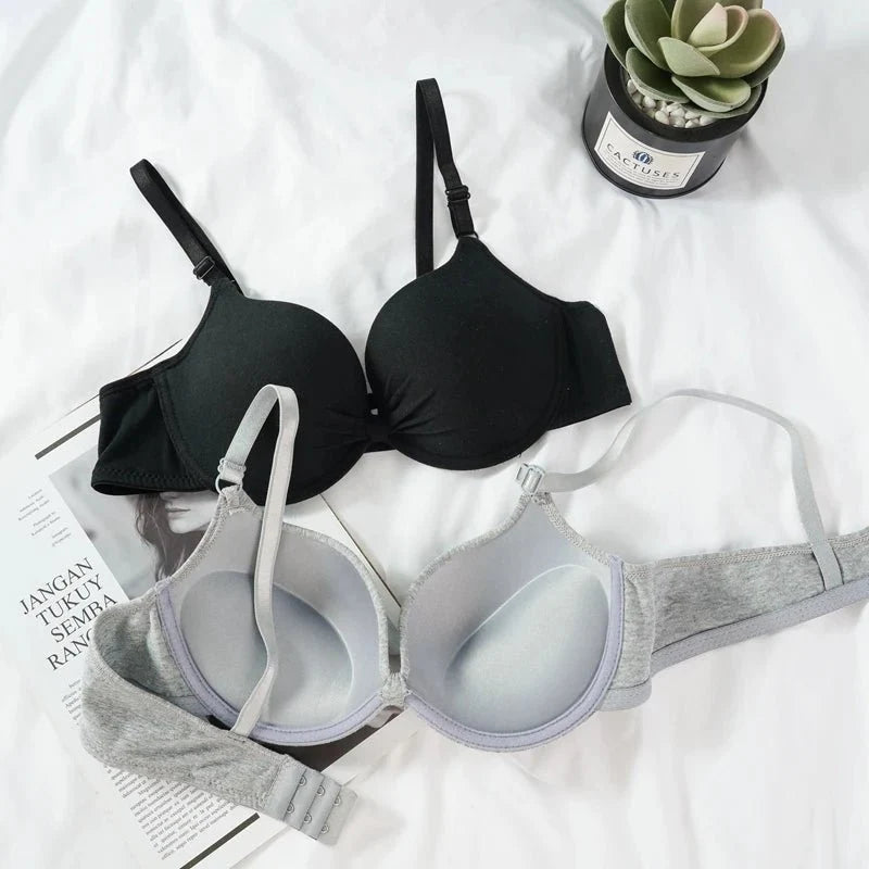 Women's Sexy Cotton Gathered Bra Deep V Underwire Ladied Brassiere Push Up Lingerie Solid Bras Backless Intimate Underwear (Available) - Mom & Kids