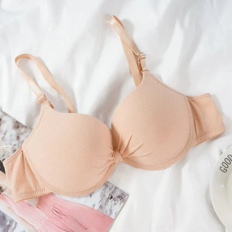Women's Sexy Cotton Gathered Bra Deep V Underwire Ladied Brassiere Push Up Lingerie Solid Bras Backless Intimate Underwear (Available) - Mom & Kids