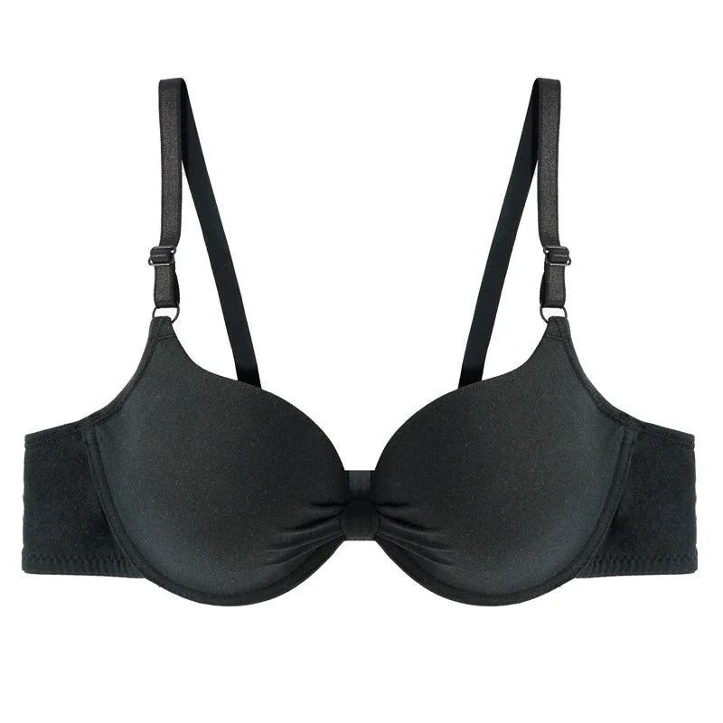 Women's Sexy Cotton Gathered Bra Deep V Underwire Ladied  Brassiere Push Up Lingerie Solid Bras Backless Intimate Underwear  ( Available )