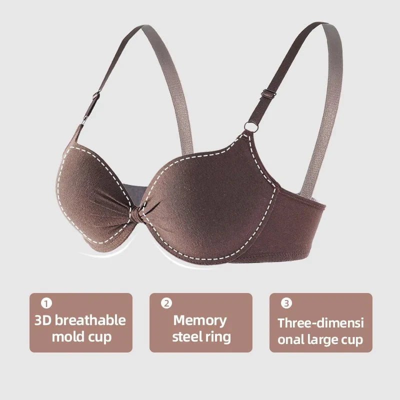 Women's Sexy Cotton Gathered Bra Deep V Underwire Ladied Brassiere Push Up Lingerie Solid Bras Backless Intimate Underwear (Available) - Mom & Kids